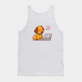 Cute Dog With Laptop Cartoon Tank Top